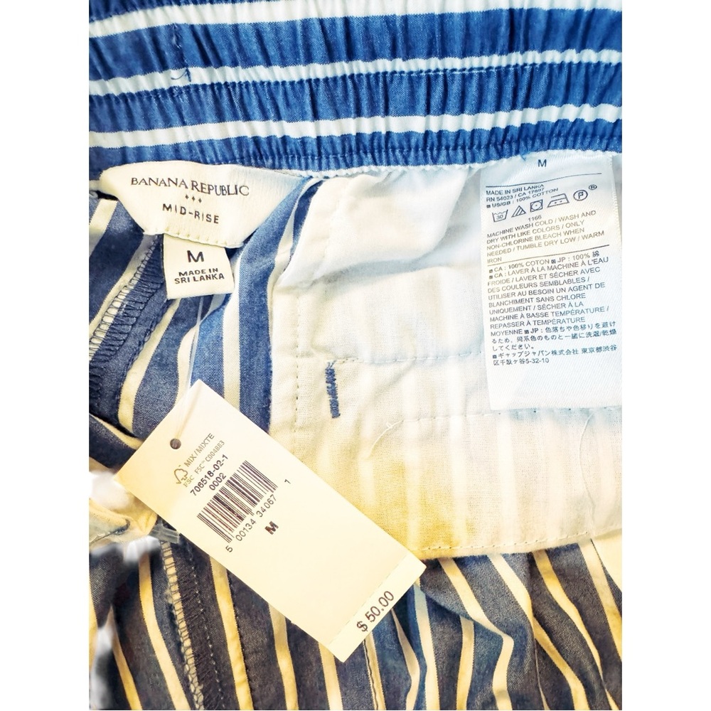 Banana Republic Midrise Drawstring Shorts – Blue & White Stripe (Size M) - Picture 8 of 8